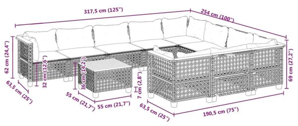 VidaXL Kerti Ülőgarnitúra - Polyrattan - Fekete - 11 részes