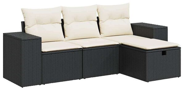 VidaXL 4 részes Kerti Ülőgarnitúra - Fekete Polyrattan