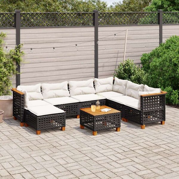 VidaXL 8 részes fekete polyrattan kerti ülőgarnitúra párnákkal
