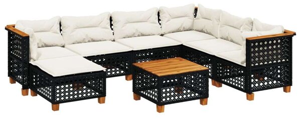 VidaXL 8 részes fekete polyrattan kerti ülőgarnitúra párnákkal