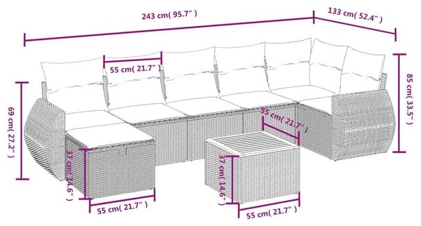 VidaXL Polyrattan Kerti Ülőgarnitúra - 8 részes - Fekete