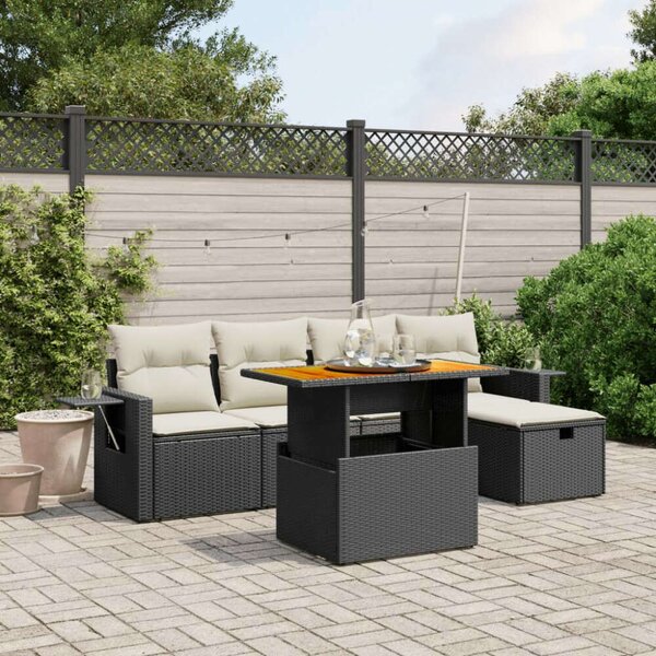 VidaXL Polyrattan Kerti Ülőgarnitúra - 6 részes - Fekete