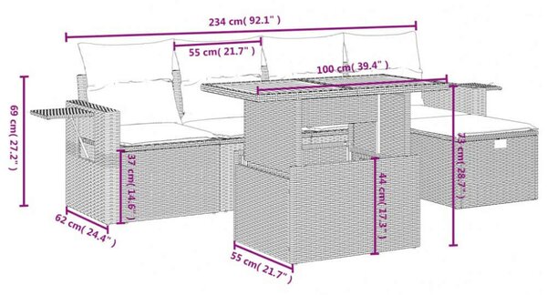 VidaXL Polyrattan Kerti Ülőgarnitúra - 6 részes - Fekete