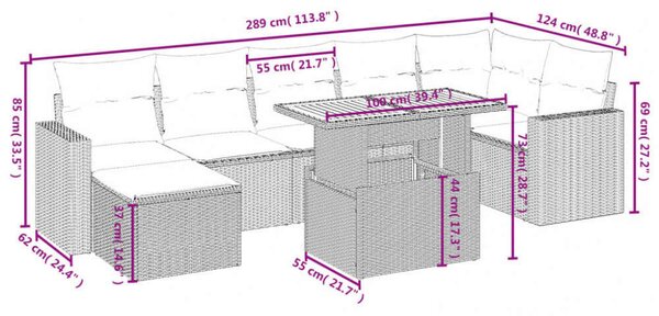 VidaXL Polyrattan Kerti Ülőgarnitúra - 8 részes - Fekete