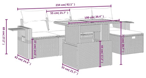 VidaXL Polyrattan Kerti Ülőgarnitúra - 6 részes - Fekete