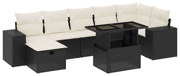 VidaXL 8 részes fekete polyrattan kerti ülőgarnitúra párnákkal