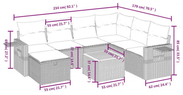 VidaXL Polyrattan Kerti Ülőgarnitúra - 8 részes - Fekete