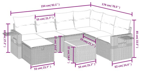 VidaXL Polyrattan Kerti Ülőgarnitúra - 8 részes - Fekete