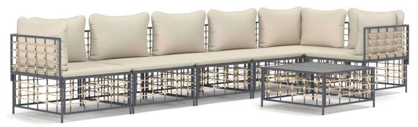 VidaXL 7-részes antracitszürke polyrattan kerti ülőgarnitúra párnákkal
