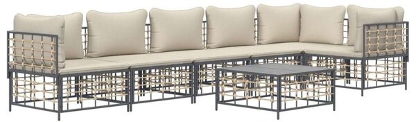VidaXL 7-részes antracitszürke polyrattan kerti ülőgarnitúra párnákkal