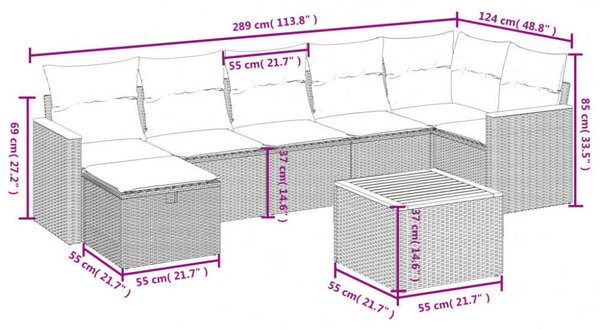 VidaXL Polyrattan Kerti Ülőgarnitúra - 8 részes