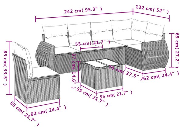 VidaXL Polyrattan Kerti Ülőgarnitúra - 7 részes - Bézs