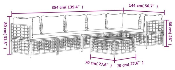 VidaXL 7-részes antracitszürke polyrattan kerti ülőgarnitúra párnákkal