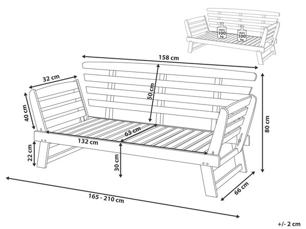 Kerti pad ülőpárnával PORTICI 210 cm Eukaliptusz fa Sötétbarna/tópszínű