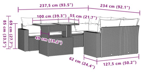 VidaXL Polyrattan Kerti Ülőgarnitúra - 9 részes - Fekete