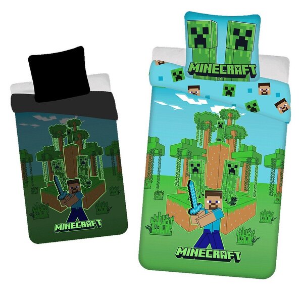 Egyszemélyes pamut gyerek ágyneműhuzat világító hatással 140x200 cm Minecraft "Jungle Fight" – Jerry Fabrics