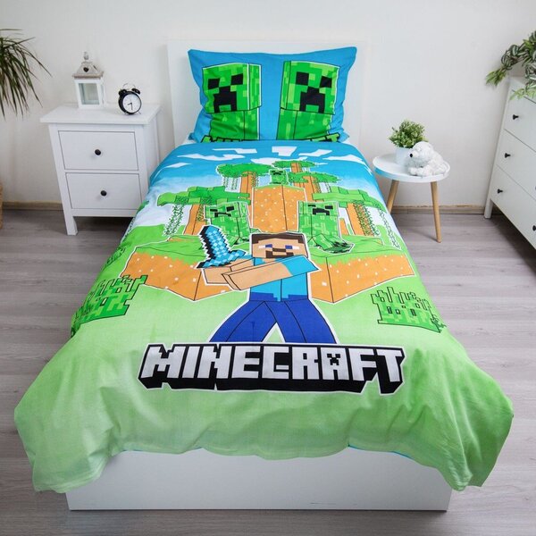 Egyszemélyes pamut gyerek ágyneműhuzat világító hatással 140x200 cm Minecraft "Jungle Fight" – Jerry Fabrics