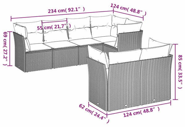 VidaXL Polyrattan Kerti Ülőgarnitúra - Fekete - 7 részes