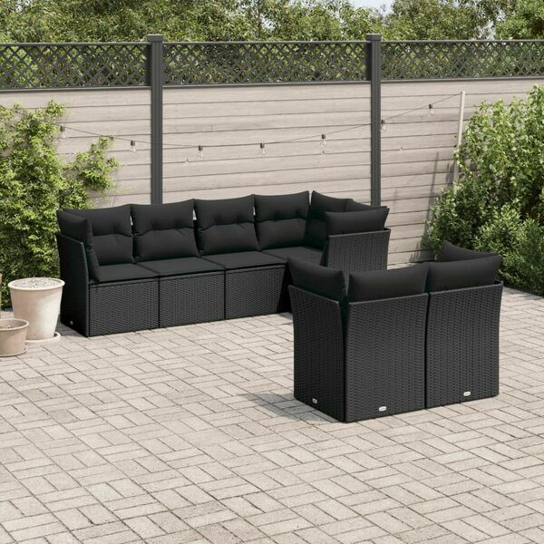 VidaXL Polyrattan Kerti Ülőgarnitúra - Fekete - 7 részes