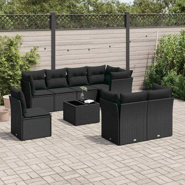 VidaXL Polyrattan Kerti Ülőgarnitúra - 9 részes - Fekete