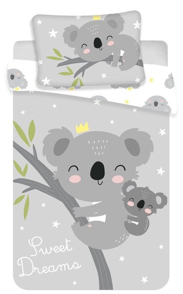 Szürke pamut gyerek ágyneműhuzat babaágyhoz 100x135 cm Koala "Sweet Dreams" – Jerry Fabrics