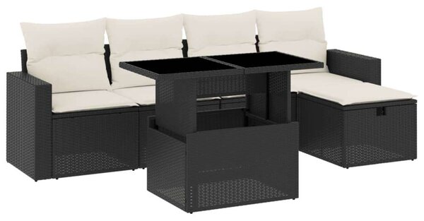 VidaXL 6 részes fekete polyrattan kerti ülőgarnitúra párnákkal
