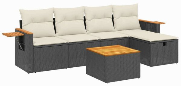 VidaXL Polyrattan Kerti Ülőgarnitúra - 6 részes - Fekete