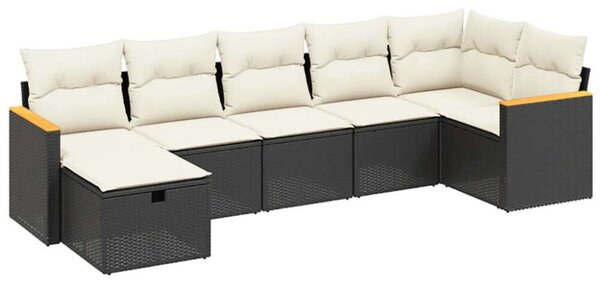 Polyrattan Kerti Ülőgarnitúra - 7 részes - Fekete