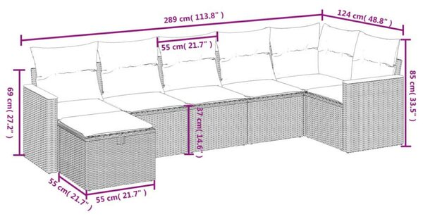 Polyrattan Kerti Ülőgarnitúra - 7 részes - Fekete