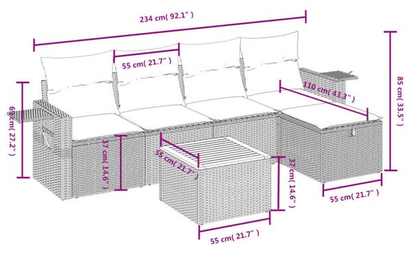 VidaXL Polyrattan Kerti Ülőgarnitúra - 6 részes - Fekete