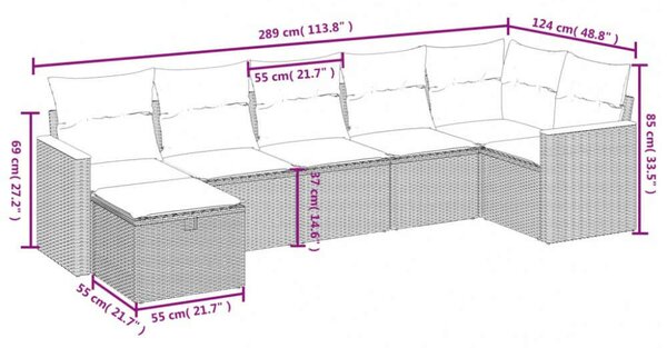 Polyrattan Kerti Ülőgarnitúra - 7 részes - Fekete
