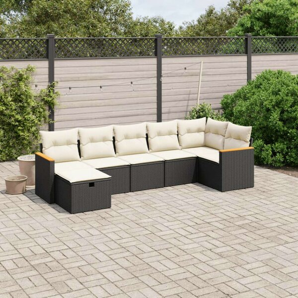 Polyrattan Kerti Ülőgarnitúra - 7 részes - Fekete