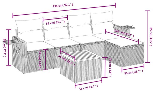 VidaXL Polyrattan Kerti Ülőgarnitúra - 6 részes - Fekete