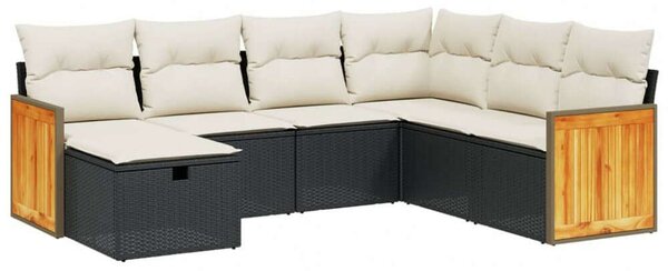 Polyrattan Kerti Ülőgarnitúra - 7 részes - Fekete