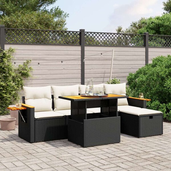 VidaXL Polyrattan Kerti Ülőgarnitúra - 6 részes - Fekete