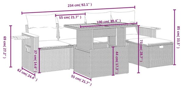 VidaXL Polyrattan Kerti Ülőgarnitúra - 6 részes - Fekete