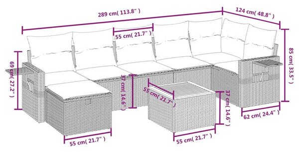 VidaXL Polyrattan Kerti Ülőgarnitúra - 8 részes - Fekete
