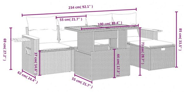 VidaXL Polyrattan Kerti Ülőgarnitúra - 6 részes - Fekete