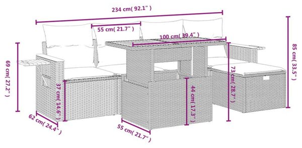 VidaXL Polyrattan Kerti Ülőgarnitúra - 6 részes - Fekete