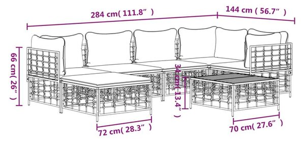 VidaXL 7-részes antracitszürke polyrattan kerti ülőgarnitúra párnákkal