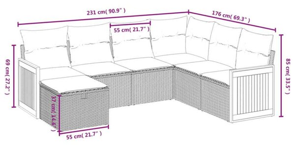 Polyrattan Kerti Ülőgarnitúra - 7 részes - Fekete