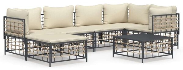 VidaXL 7-részes antracitszürke polyrattan kerti ülőgarnitúra párnákkal