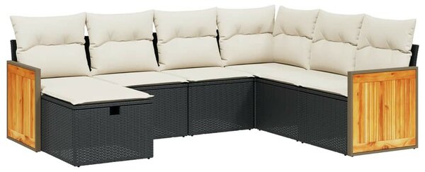 Polyrattan Kerti Ülőgarnitúra - 7 részes - Fekete