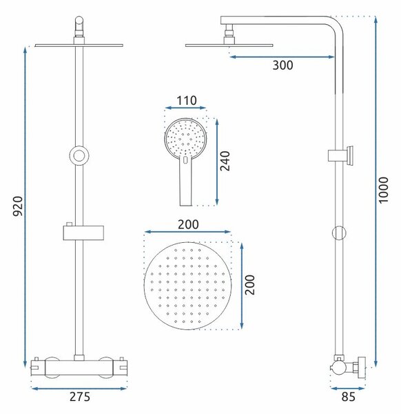 Rea Bliss, termosztatikus zuhanygarnitúra fejzuhannyal, króm, REA-P8805