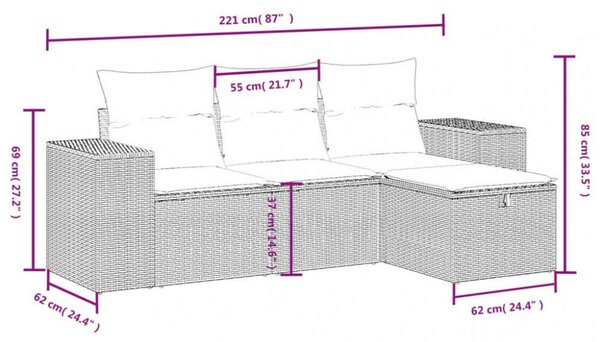 VidaXL Polyrattan Kerti Ülőgarnitúra - 4 részes - Fekete