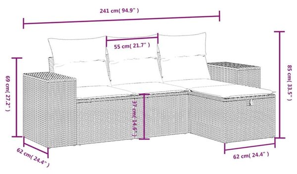 VidaXL Polyrattan Kerti Ülőgarnitúra - 4 részes - Fekete