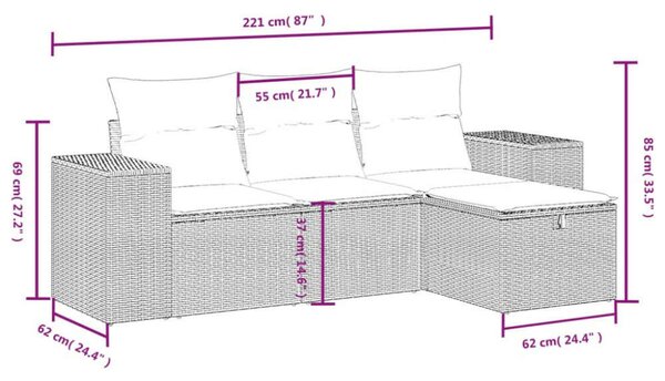 VidaXL Polyrattan Kerti Ülőgarnitúra - 4 részes - Fekete
