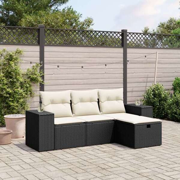 VidaXL Polyrattan Kerti Ülőgarnitúra - 4 részes - Fekete
