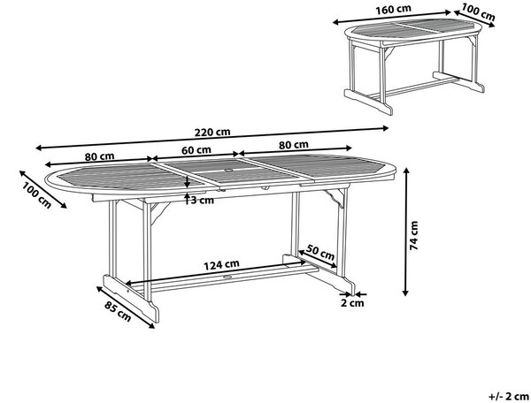 Bővíthető kerti étkezőasztal MAUI 160/220 cm 100 cm Akácfa Világosbarna