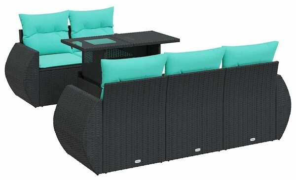 VidaXL 6 részes fekete polyrattan akácfa kerti ülőgarnitúra párnákkal